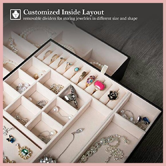 Large 2-Layer Leather Jewelry Organizer with Removable Earring Pad - Picture 6 of 8